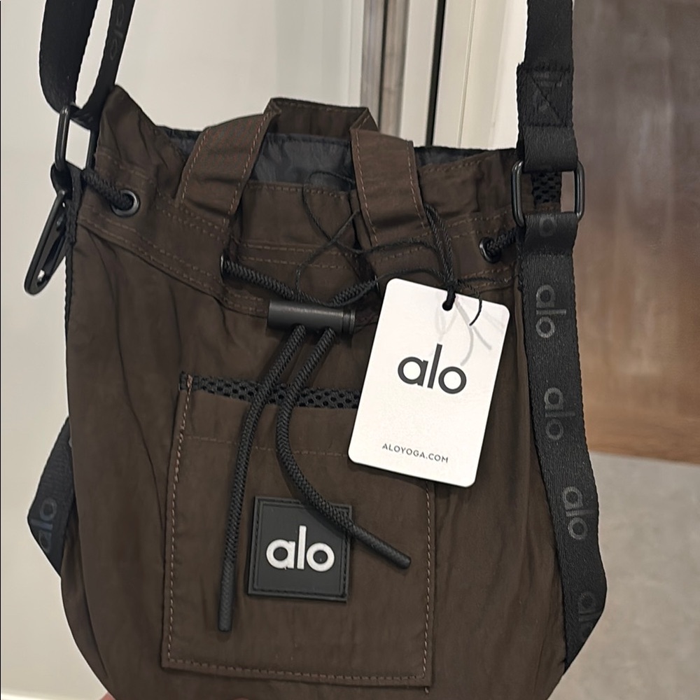 ALO Yoga Brown women's bucket Bag with long strap